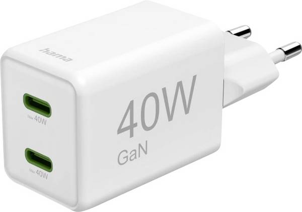 Hama USB nabíječka, GaN, USB-C® zástrčka, 40.00 W, Dodávka energie, bílá