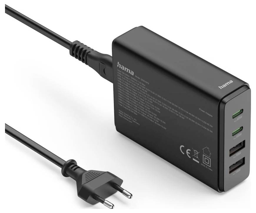 Hama USB nabíjecí hub, GaN, USB-C® zástrčka, 65.00 W, Dodávka energie, černá-1