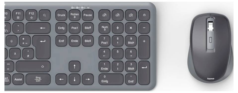 Hama Multi-Device-Tastatur-Maus-Set "WKM-550", kabellos, Funk/BT, SW, QWERTZ DE bezdrátový sada klávesnice a myše Tiché -5
