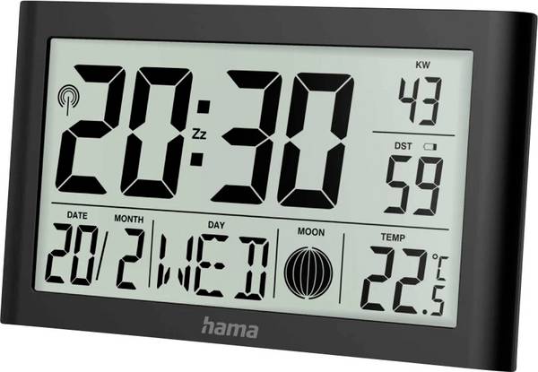 Hama 00222217 elektronické, DCF rádiové hodiny 20 cm x 20.00 mm x 12.00 mm x 2.60 mm, černá