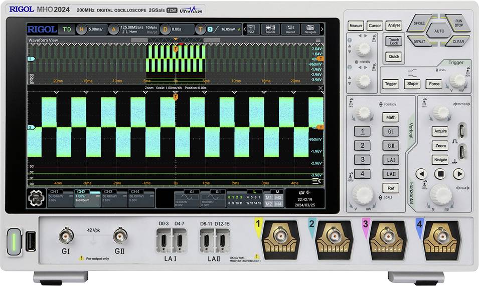 Rigol MHO2024 digitální osciloskop 200 MHz, 500 Mpts, 12 Bit, mixovaný signál (MSO), 1 ks, MHO2024-0