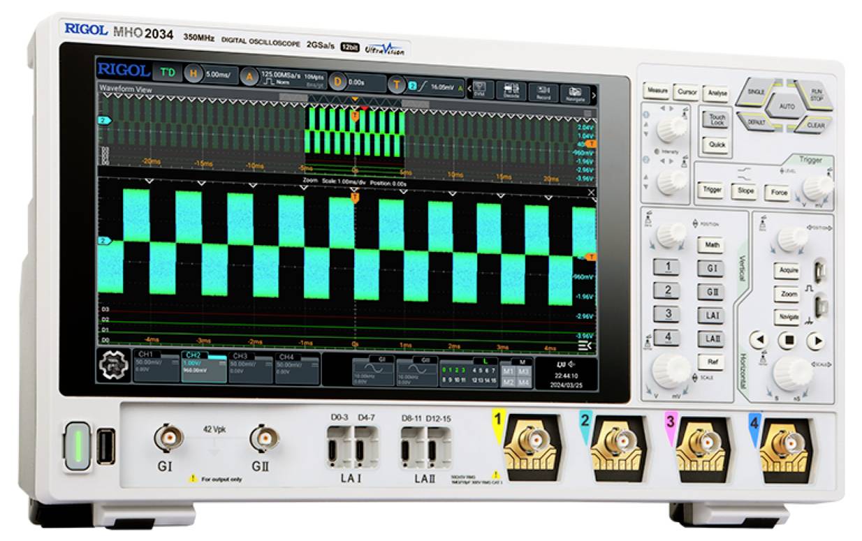Rigol MHO2024 digitální osciloskop 200 MHz, 500 Mpts, 12 Bit, mixovaný signál (MSO), 1 ks, MHO2024-1