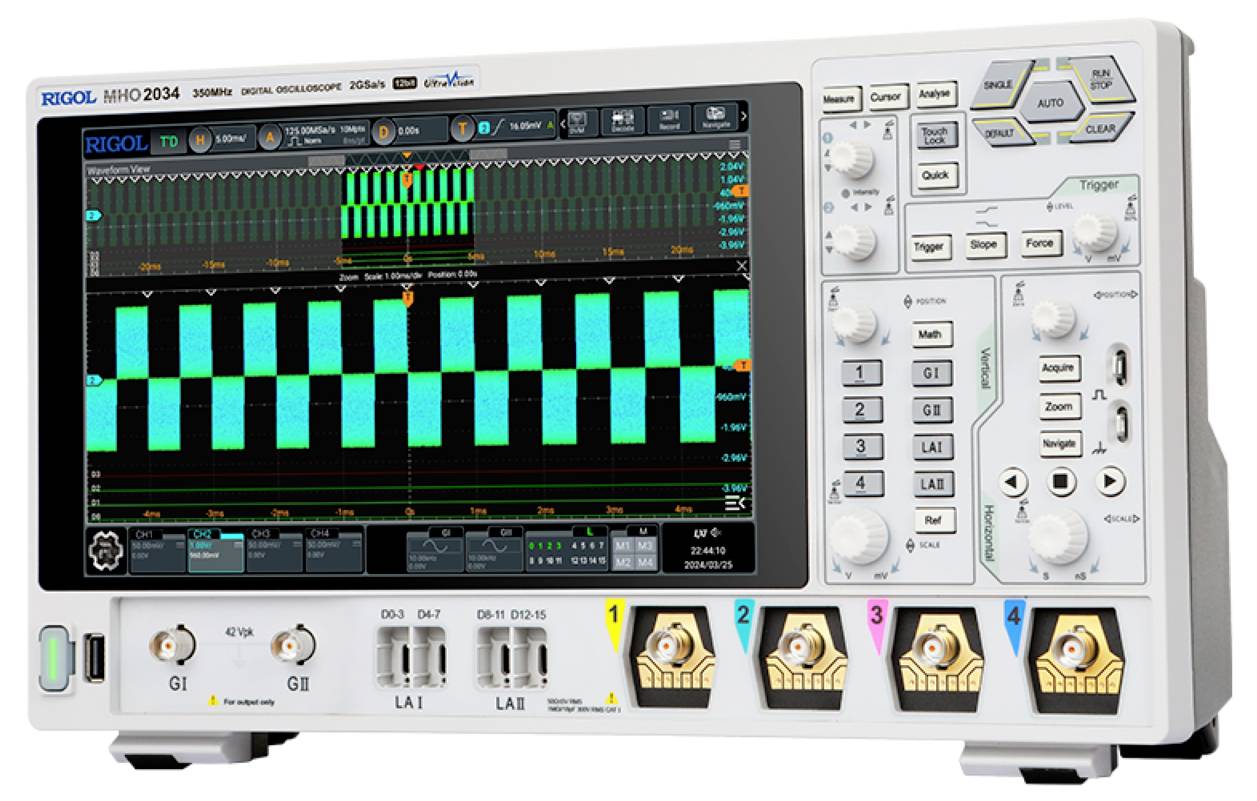 Rigol MHO2024 digitální osciloskop 200 MHz, 500 Mpts, 12 Bit, mixovaný signál (MSO), 1 ks, MHO2024-2