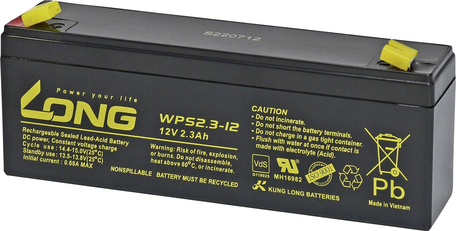 Long WPS2.3-12-M/F1 olověný akumulátor olověný se skelným rounem 2.3 Ah 12 V 1 ks-0