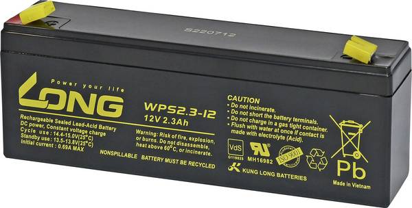 Long WPS2.3-12-M/F1 olověný akumulátor olověný se skelným rounem 2.3 Ah 12 V 1 ks