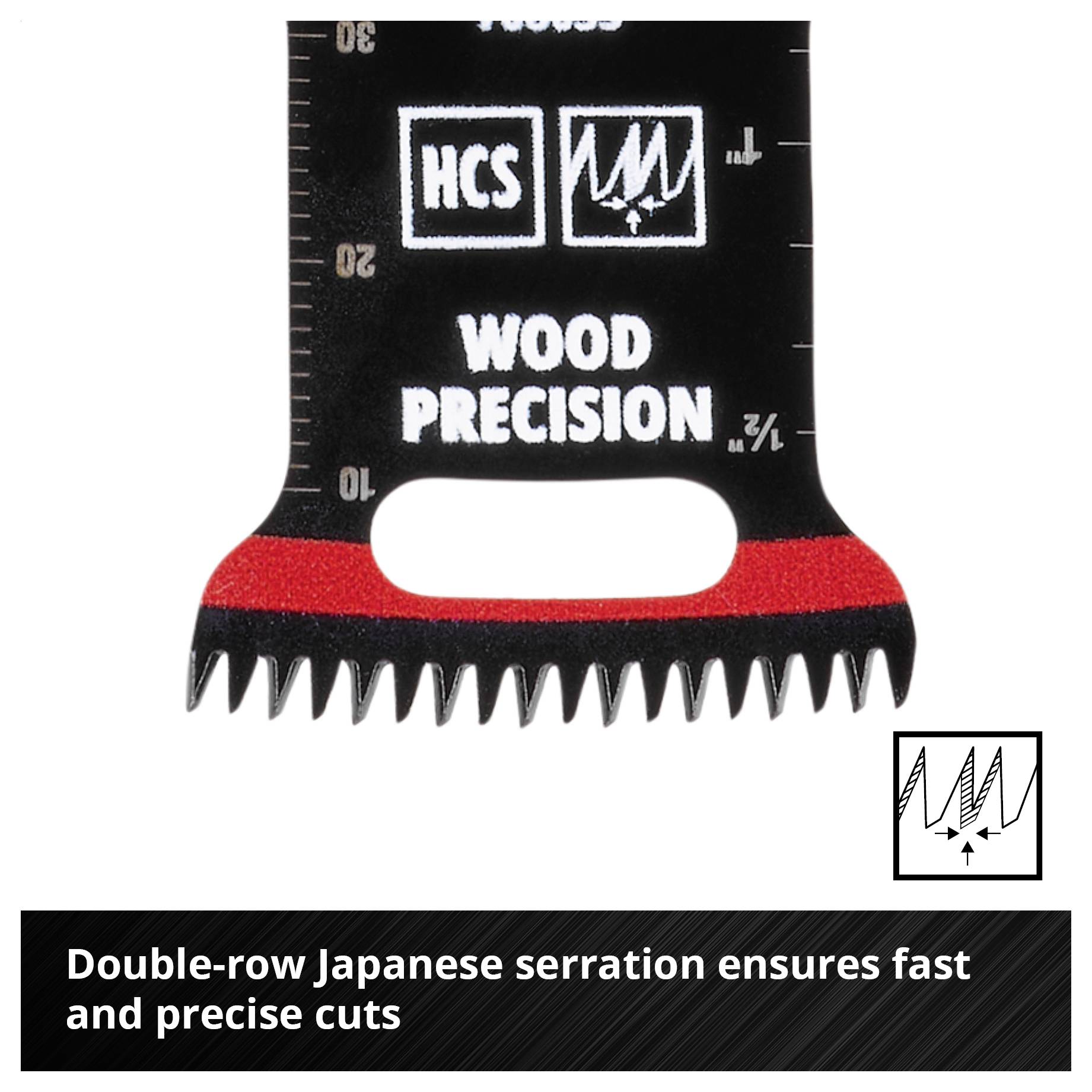 Pilový list s dvojřadým japonským ozubením pro přesné řezy. Vhodný pro dřevo, s označením HCS a PRECISION.
