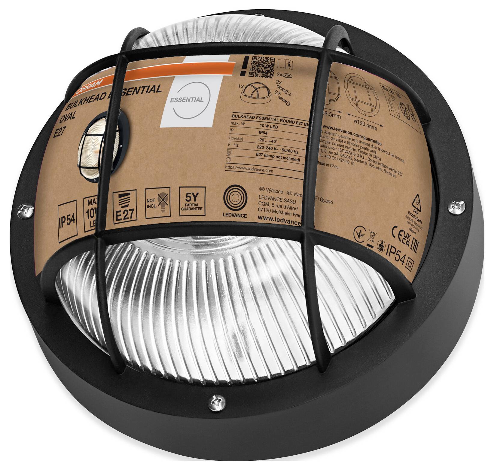 OSRAM HOMELIGHTING Bulkhead Essential Round E27 Black 4058075845626 stropní svítidlo, nástěnné světlo E27 černá-1