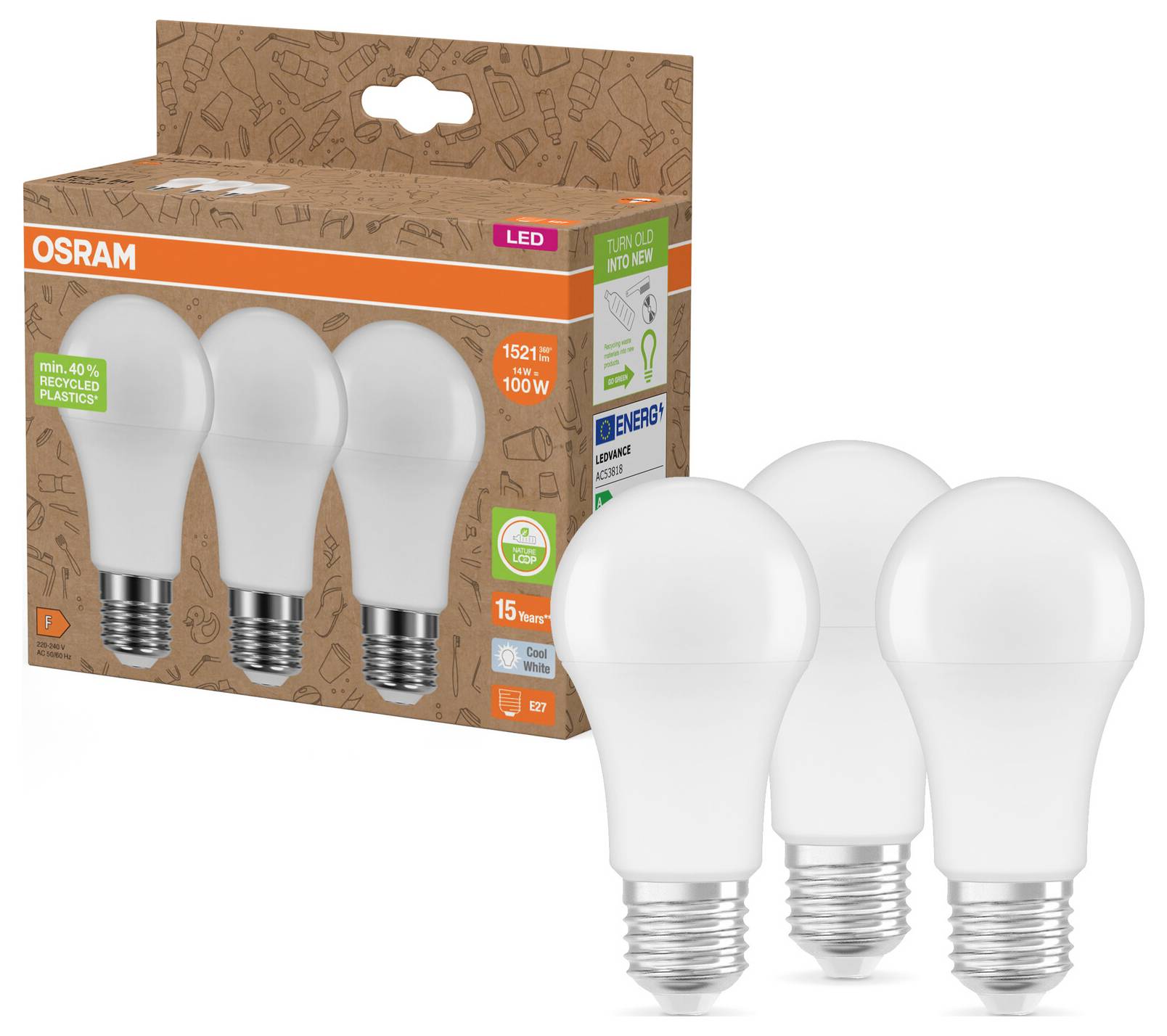 OSRAM HOMELIGHTING 4099854353543 LED reflektor Energetická třída (EEK2021) F (A - G) E27 14 W studená bílá 3 ks-1