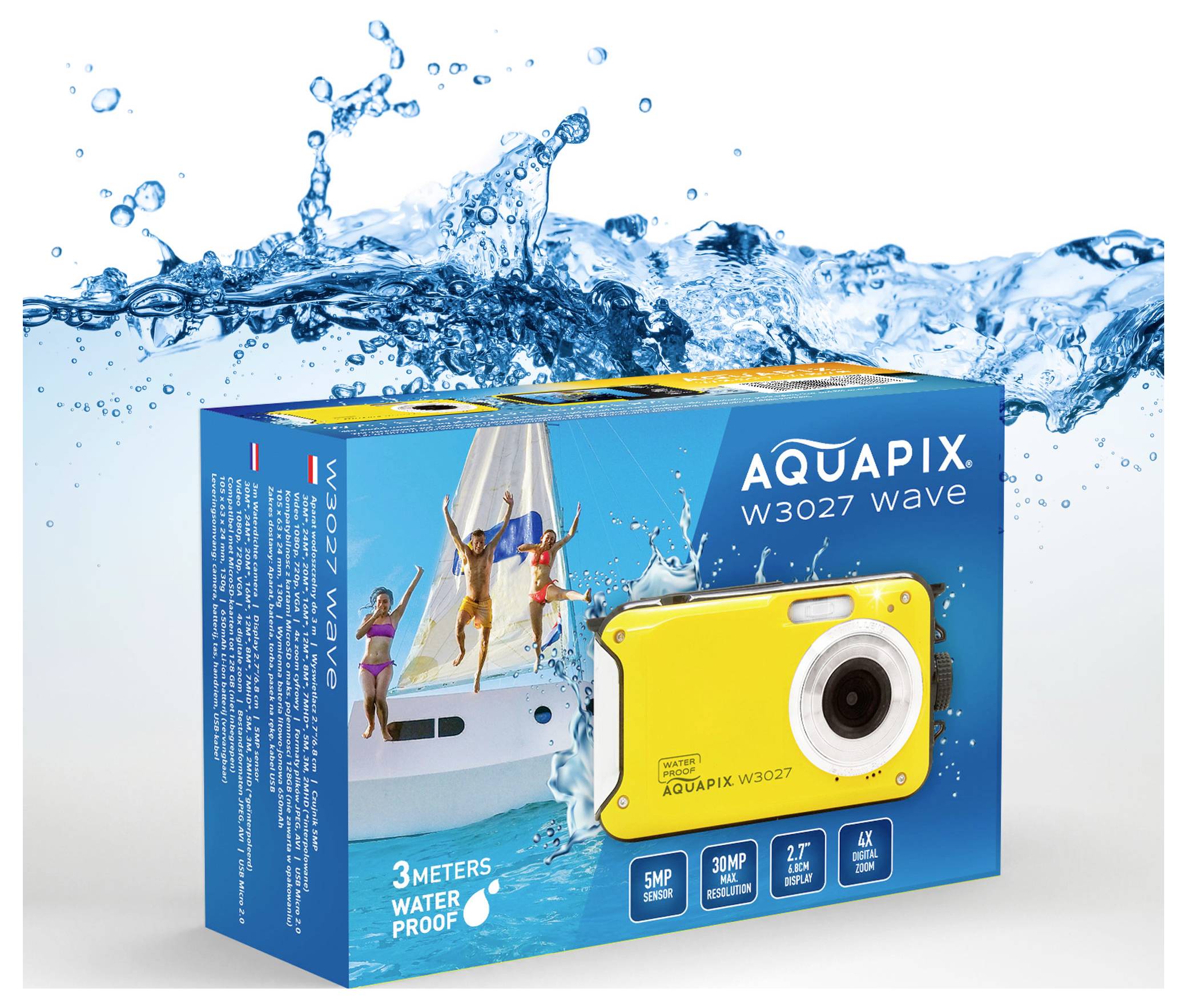 Easypix W3027-Y Wave Yellow digitální fotoaparát 30 Megapixel žlutá akumulátor, brašna stabilizace obrazu, Full HD video-5