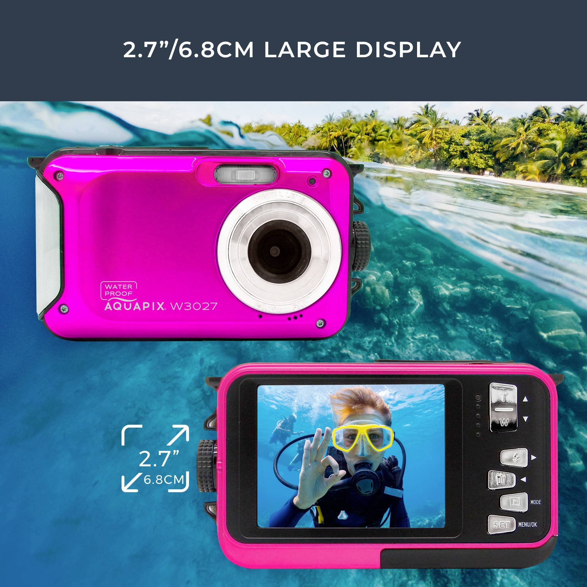 Easypix W3027-P Wave PINK digitální fotoaparát 30 Megapixel růžová brašna, akumulátor stabilizace obrazu, vodotěsný do 3-6