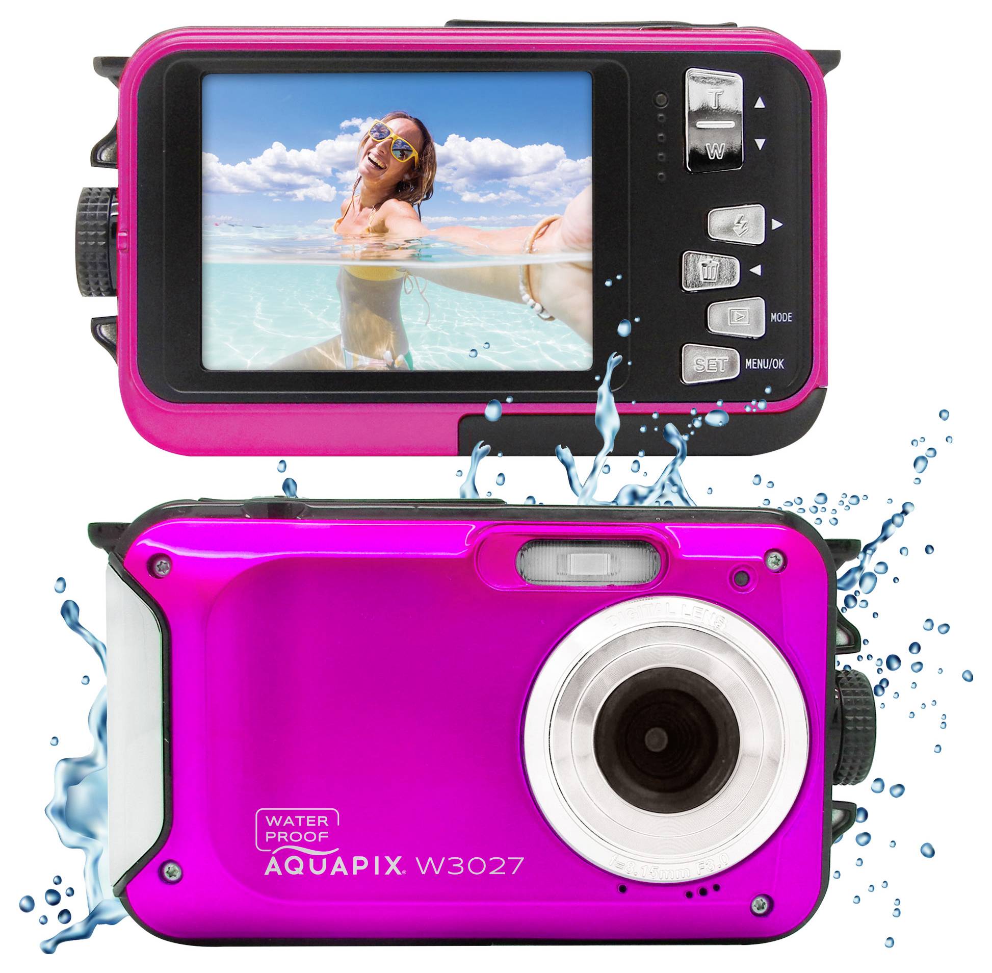 Easypix W3027-P Wave PINK digitální fotoaparát 30 Megapixel růžová brašna, akumulátor stabilizace obrazu, vodotěsný do 3-2