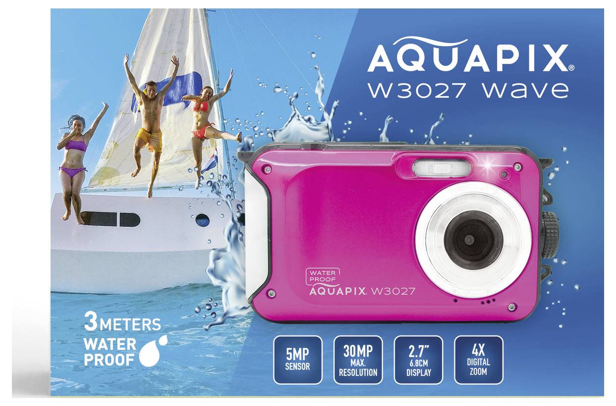 Easypix W3027-P Wave PINK digitální fotoaparát 30 Megapixel růžová brašna, akumulátor stabilizace obrazu, vodotěsný do 3-5