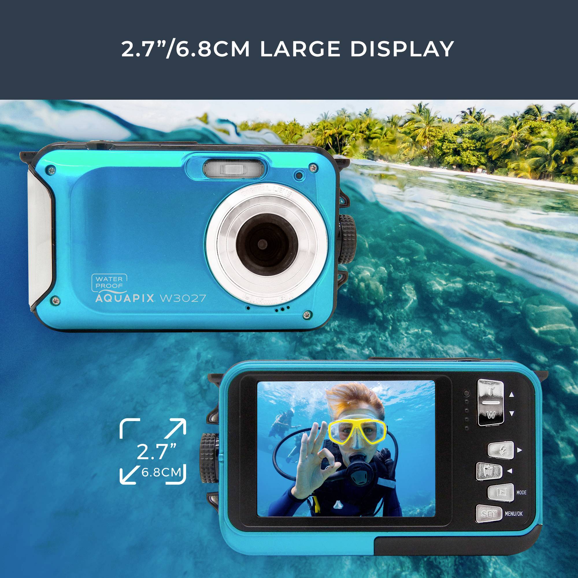 Easypix W3027-I Wave Iceblue digitální fotoaparát 30 Megapixel modrá/ledově modrá akumulátor, brašna stabilizace obrazu,-5