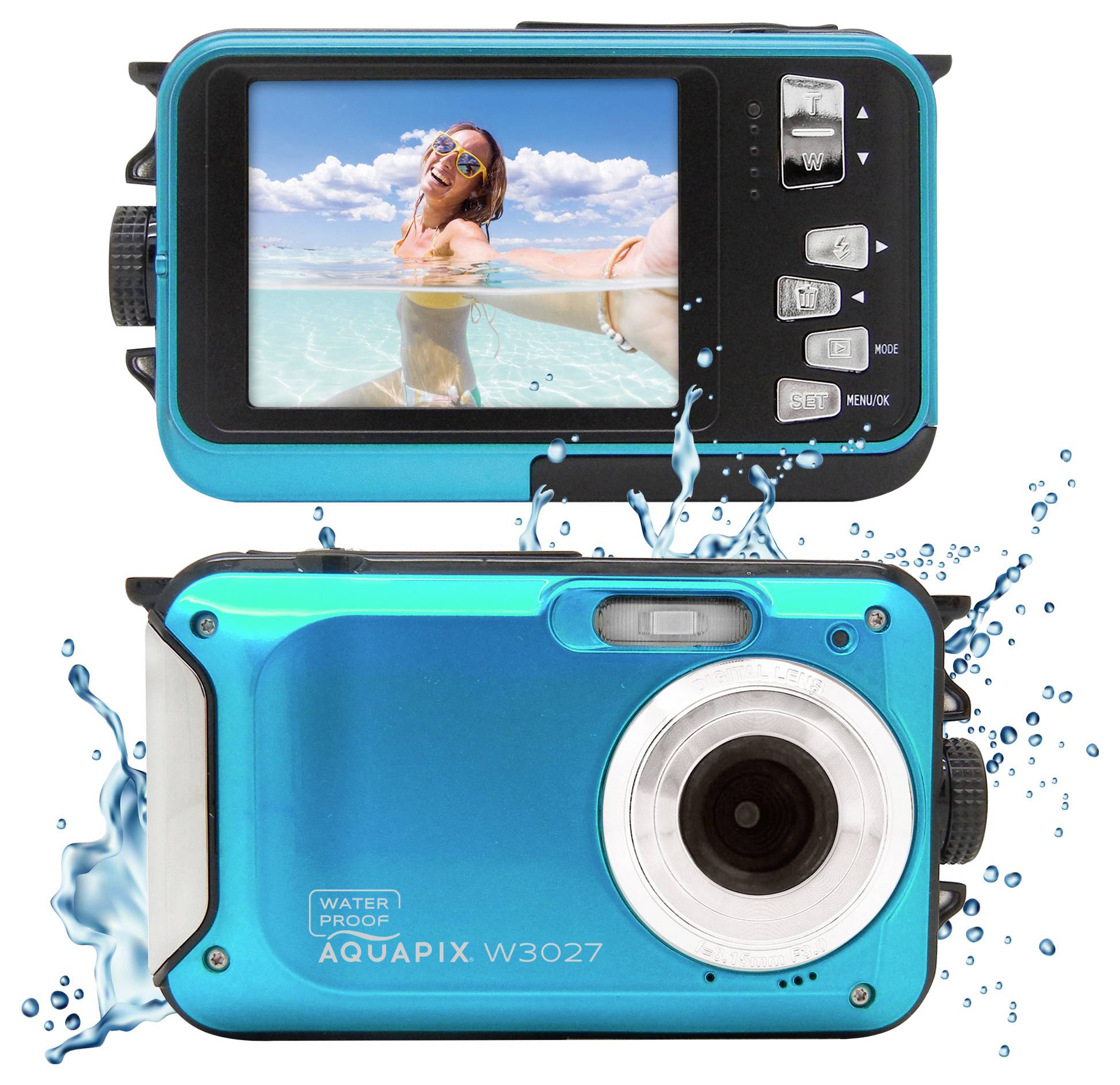 Easypix W3027-I Wave Iceblue digitální fotoaparát 30 Megapixel modrá/ledově modrá akumulátor, brašna stabilizace obrazu,-2
