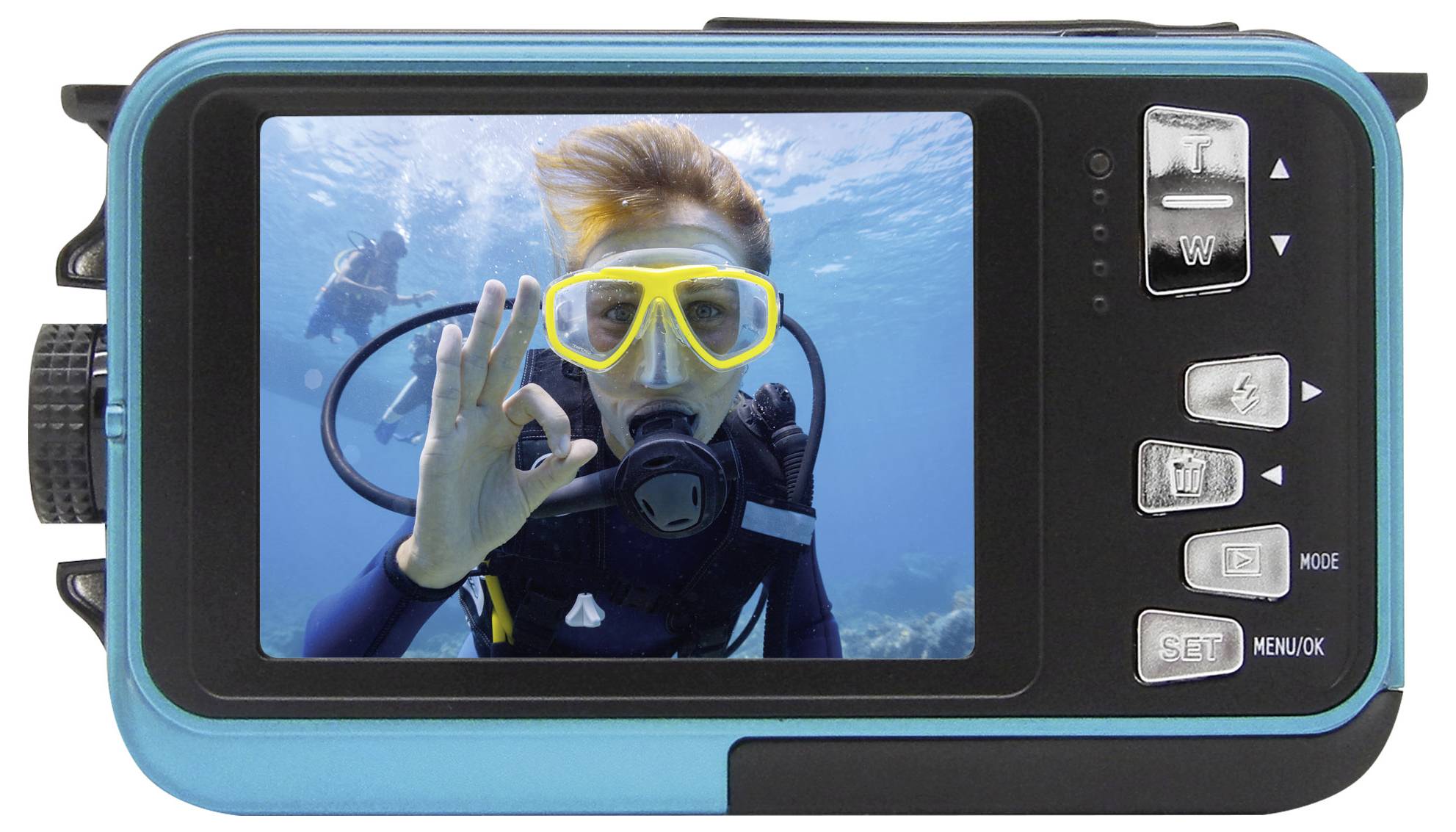Easypix W3027-I Wave Iceblue digitální fotoaparát 30 Megapixel modrá/ledově modrá akumulátor, brašna stabilizace obrazu,-3