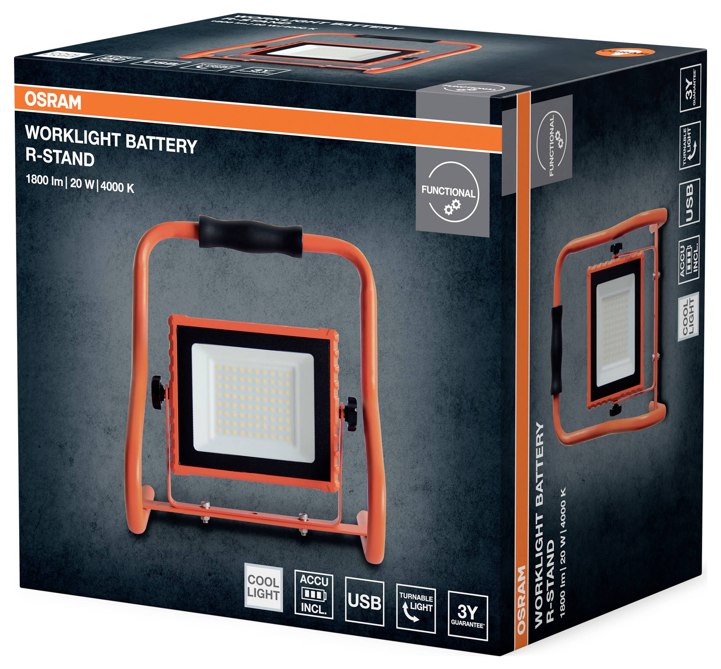 OSRAM HOMELIGHTING LED Worklight Battery R-Stand 20W 4000K Akumulátorový LED reflektor 20 W 4099854430312-2
