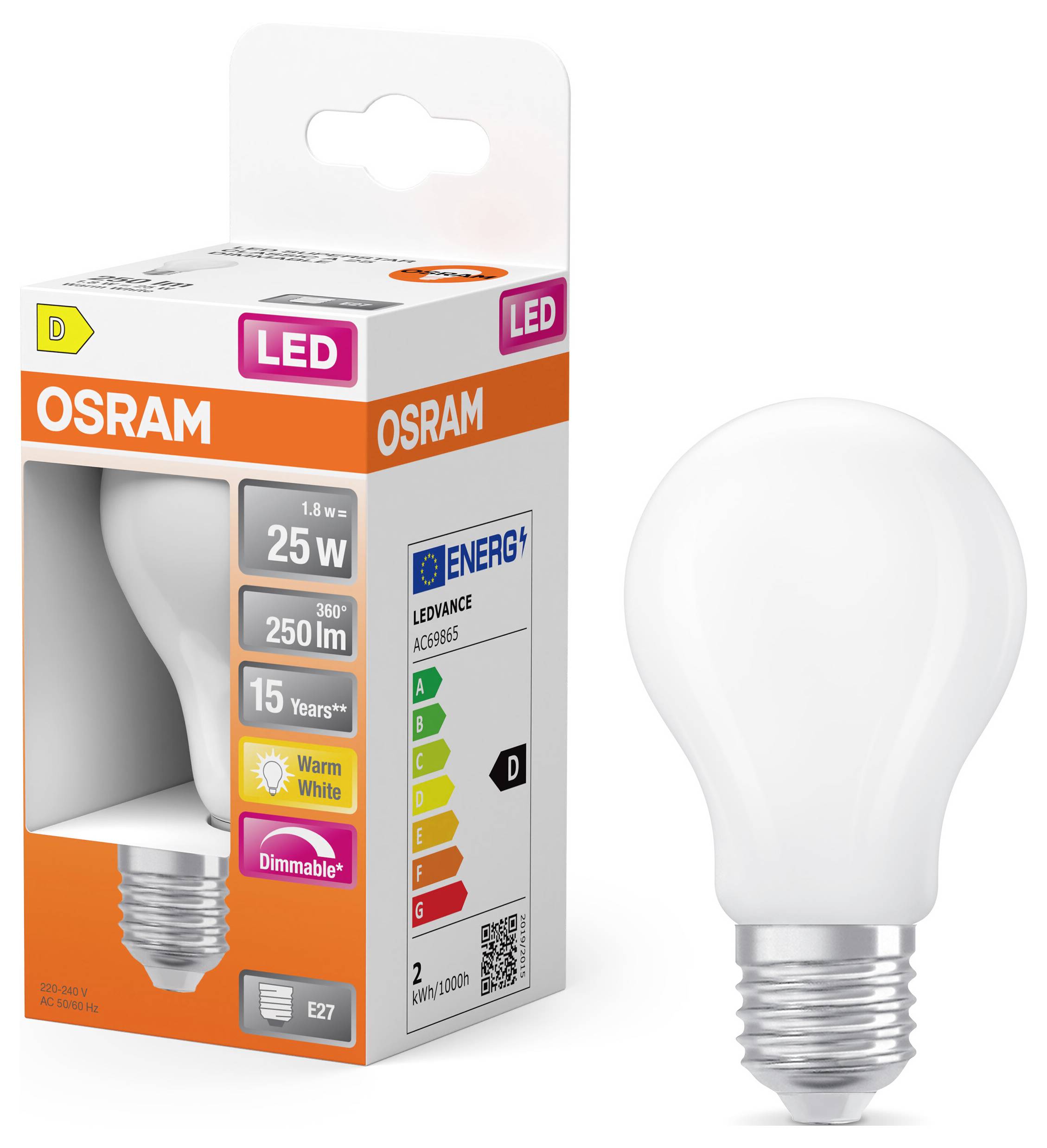 OSRAM HOMELIGHTING 4099854443787 LED Energetická třída (EEK2021) D (A - G) E27 1.8 W teplá bílá (Ø x v) 60.00 mm x 60.00-1