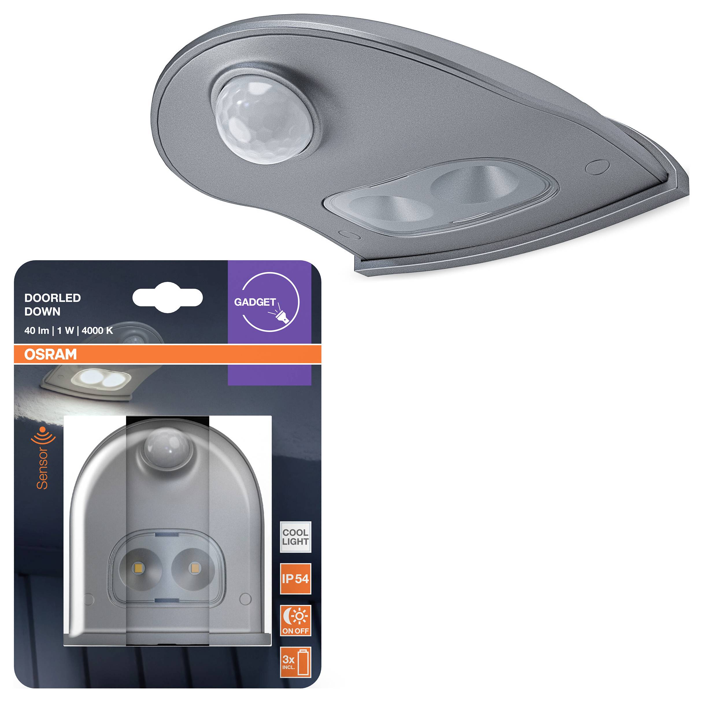 OSRAM HOMELIGHTING DoorLED Down Sensor 4000K Silver 4099854531378 LED noční světlo s PIR senzorem LED stříbrná-1