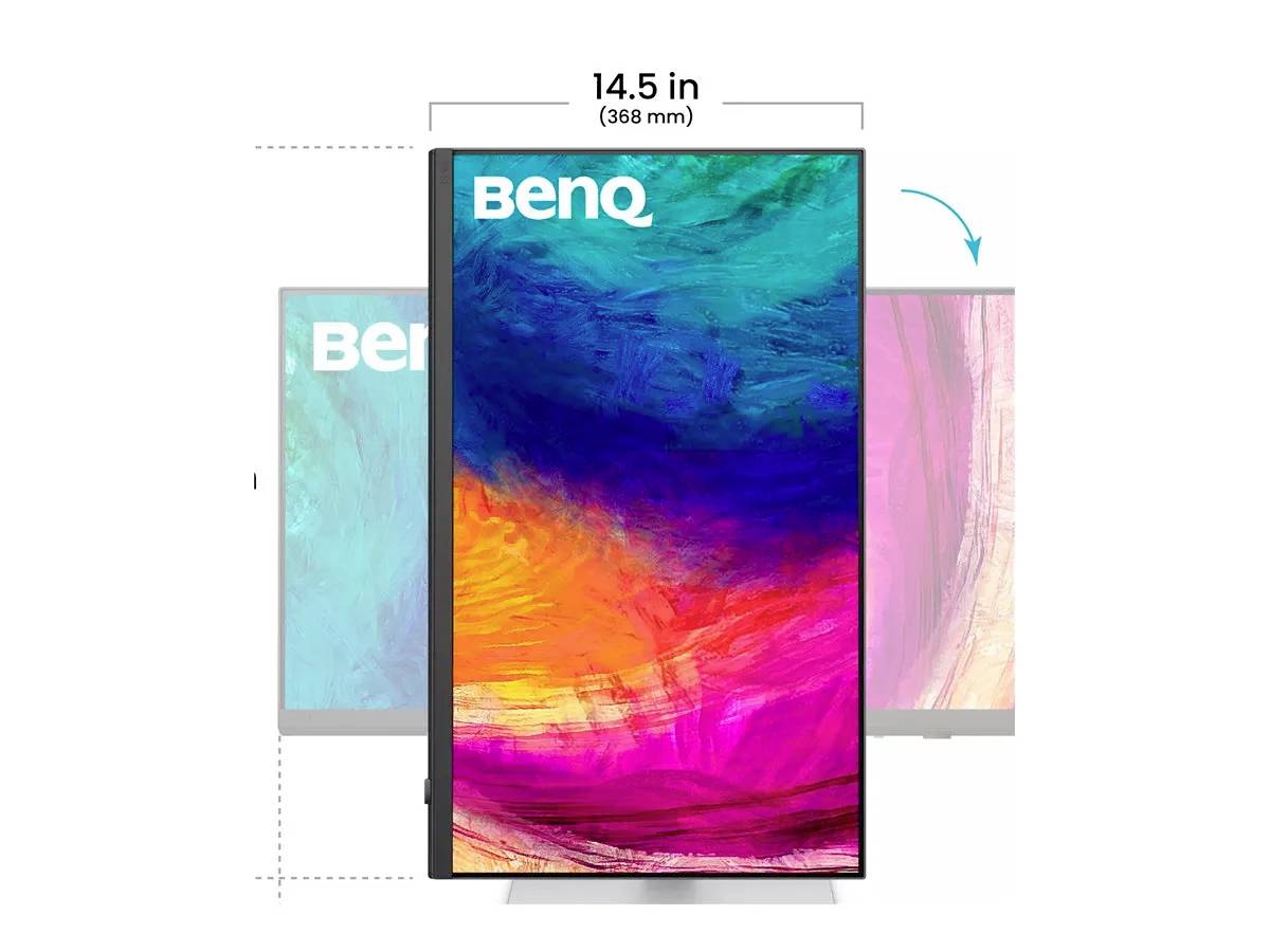 Barevný monitor s úhlopříčkou 14,5 palce (368 mm) je zobrazen, přičemž zvýrazňuje živé přechody barev. Je viditelný název značky 'BenQ'.