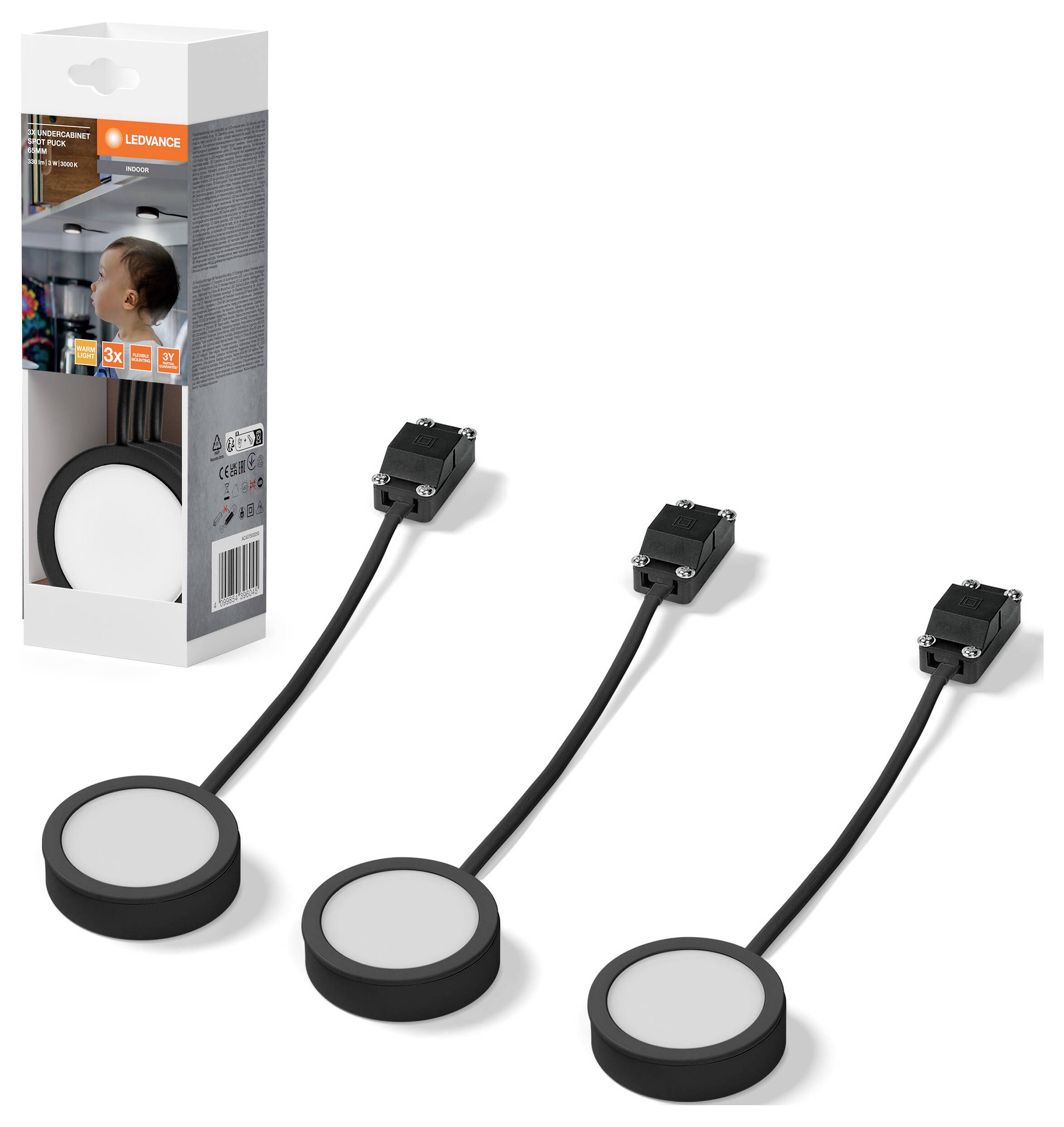LEDVANCE Undercabinet Spot Puck 65mm 3 x 3W 830 Black LED svítidlo zápustné 3.00 W teplá bílá černá-1