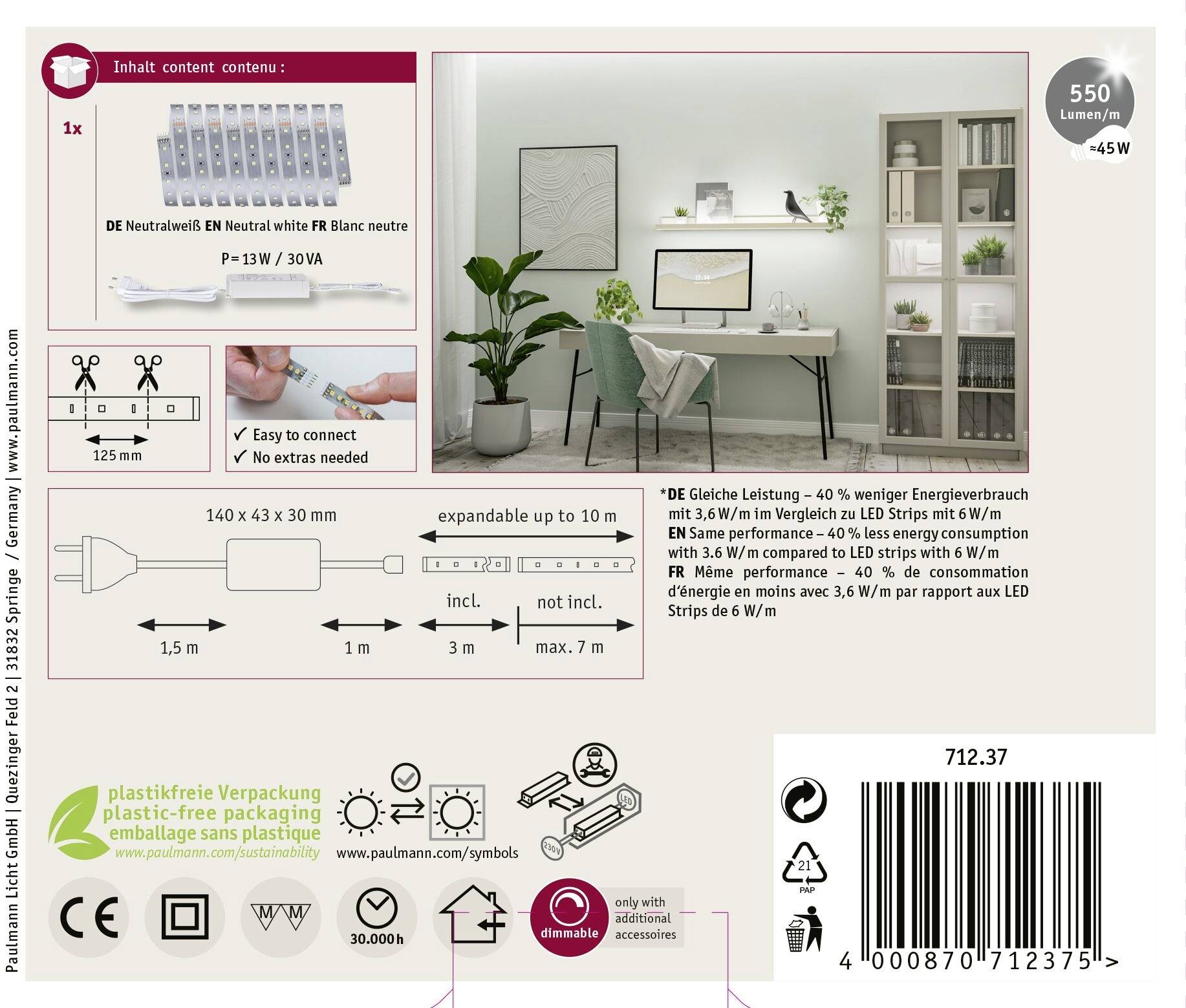 Paulmann MaxLED 500 71237 LED pásek základní sada konektor 230 V 3 mm neutrální bílá 1 sada-7