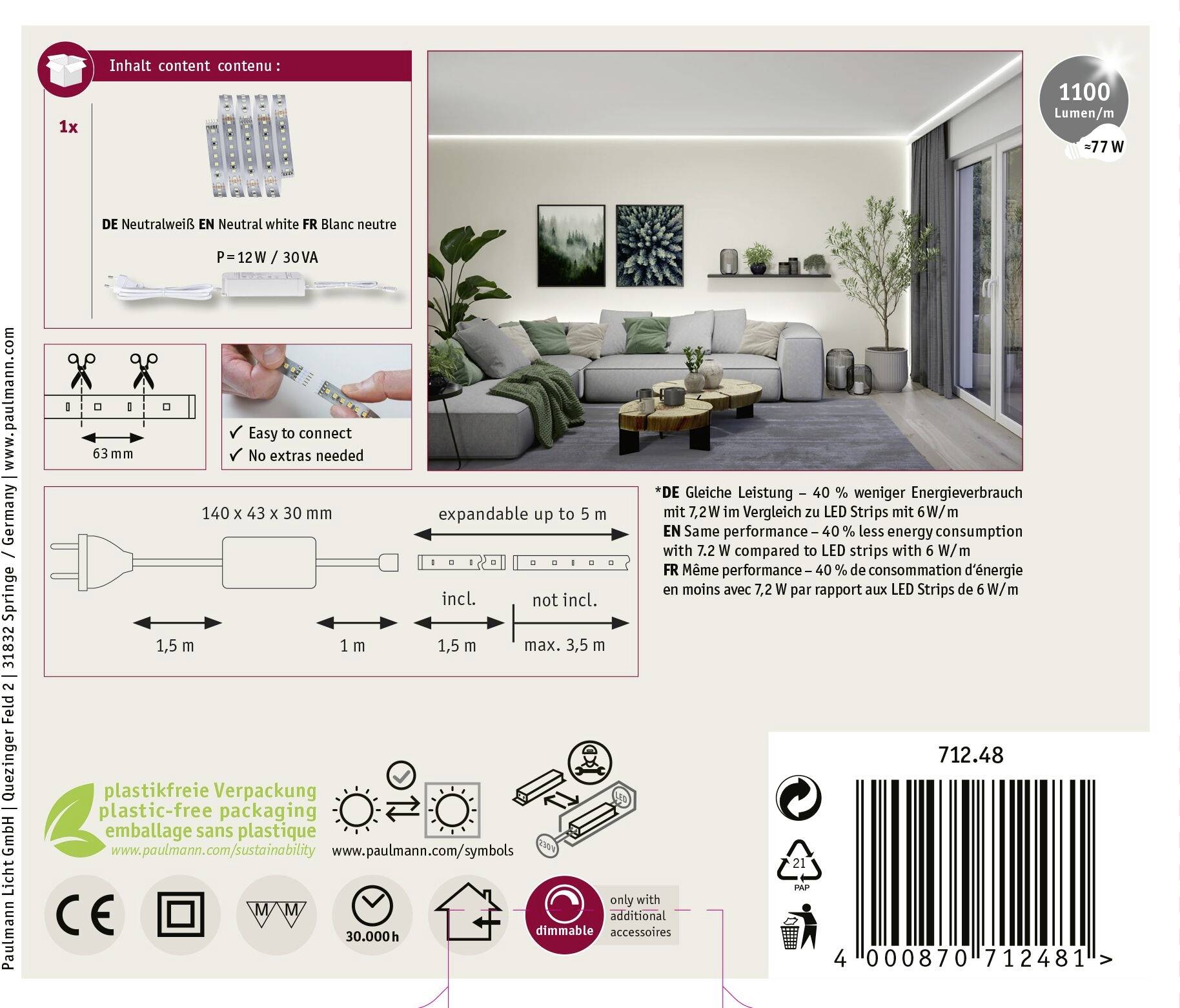 Paulmann MaxLED 1000 Basisset 71248 LED pásek základní sada 230 V 1.5 m neutrální bílá 1 sada-6