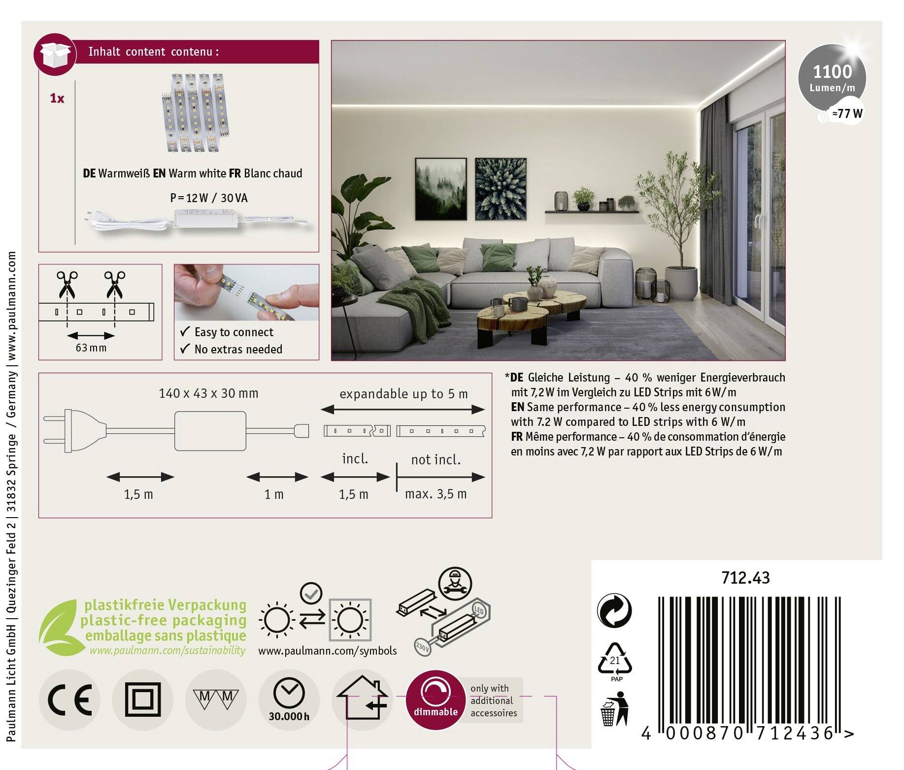 Paulmann MaxLED 1000 Basisset 71243 LED pásek základní sada konektor 230 V 1.5 m teplá bílá 1 sada-6