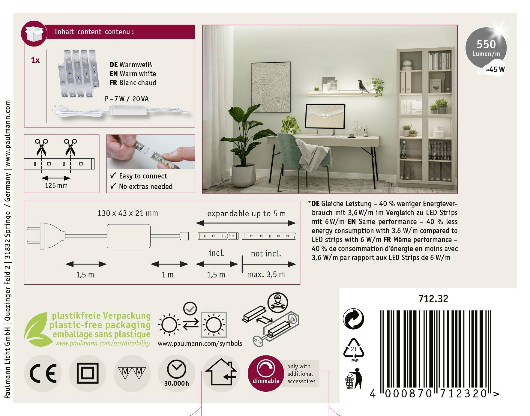 Paulmann MaxLED 500 71232 LED pásek základní sada konektor 230 V, 24 V/DC 1.5 m teplá bílá 1 sada-8