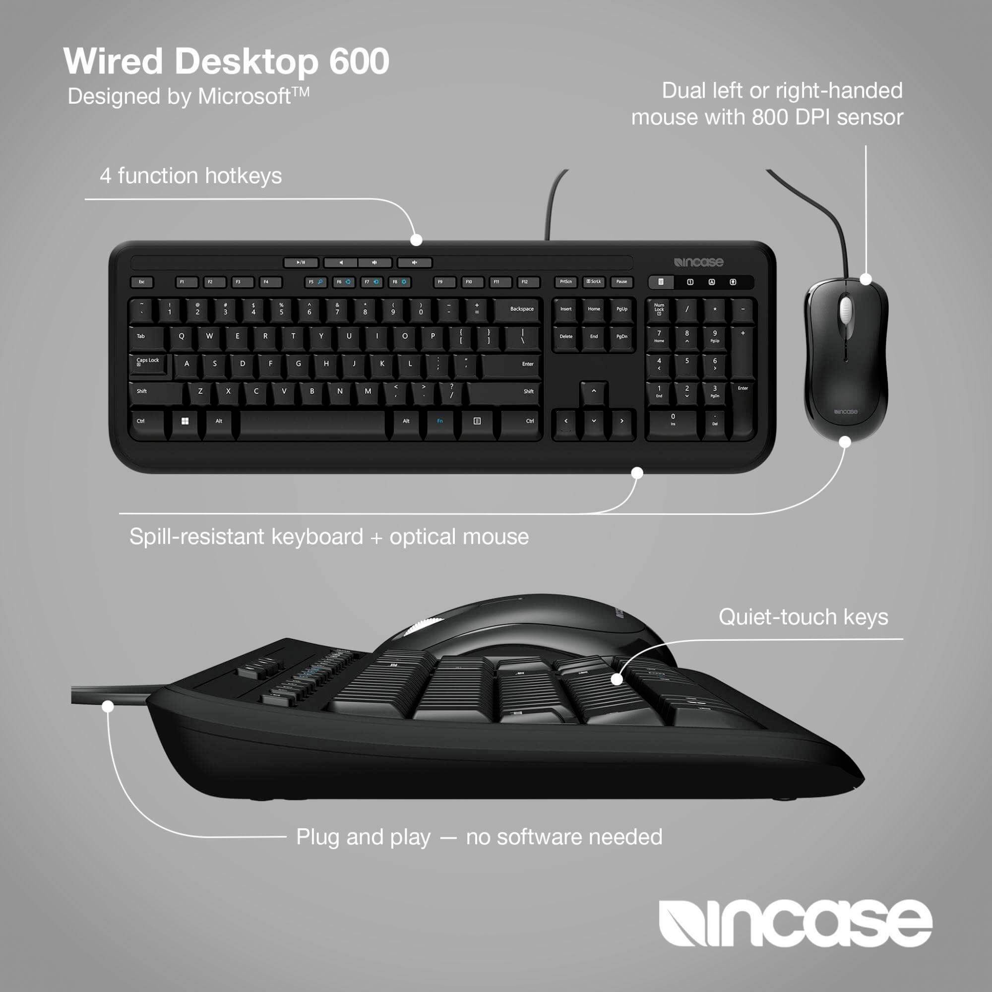 Incase Wired Desktop 600 (Tastatur & Maus) kabelový sada klávesnice a myše Tiché klávesy německá, QWERTZ černá-6