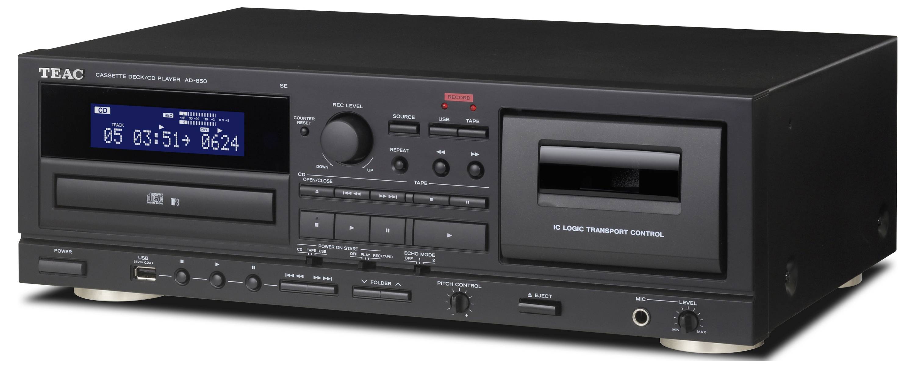 TEAC AD-850-SE CD/Cassette/USB Black EU/UK CD přehrávač USB, CD přehrávač, černá-1