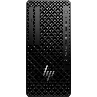 Černá počítačová skříň stolního počítače s texturovaným předním panelem, multiple USB porty, vypínačem a nenápadným logem v dolní části.
