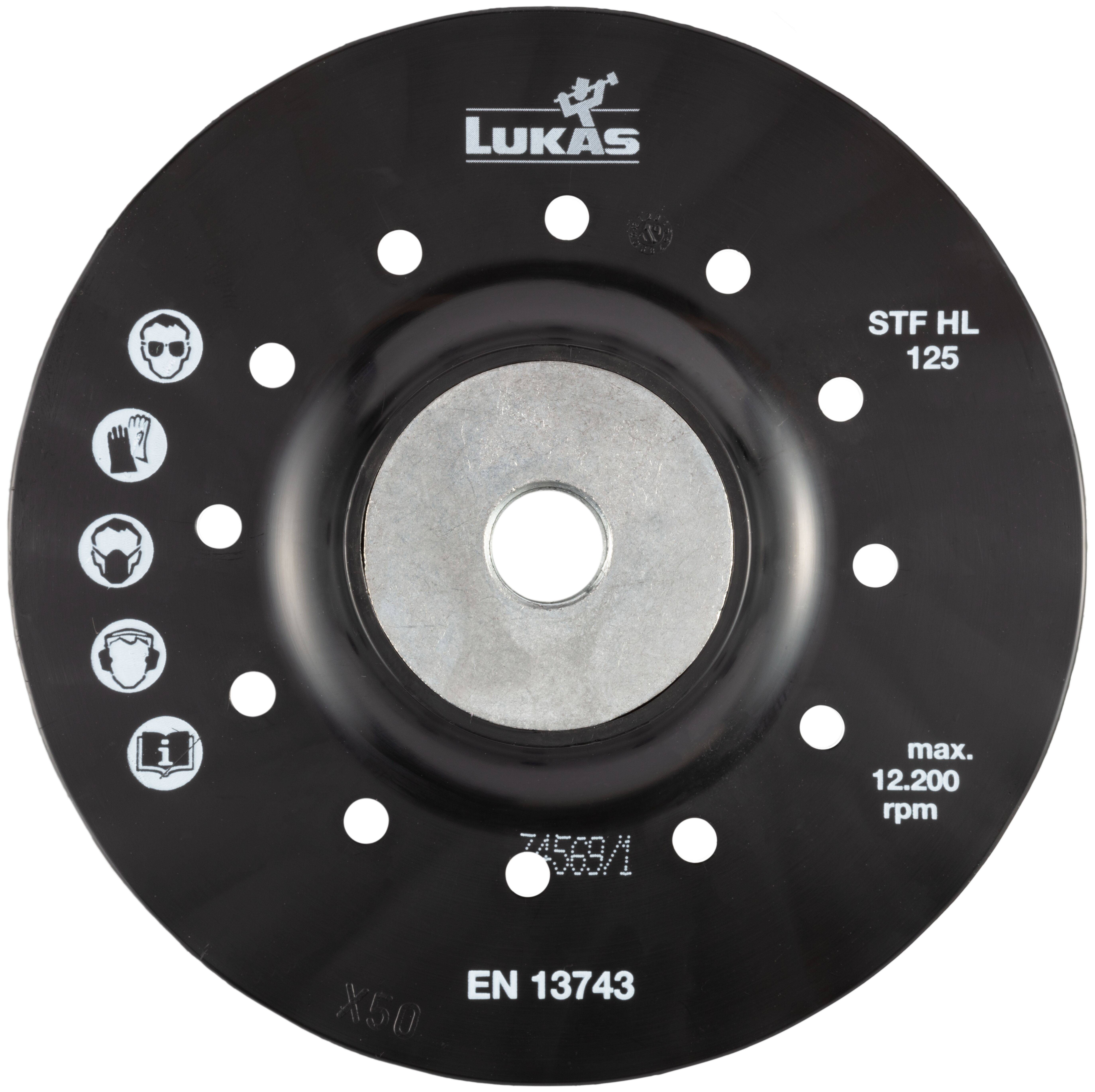 LUKAS-ERZETT A38311251002 Opěrný talíř STF pro sklolaminátové kotouče Ø 125 mm se závitem M14 | s chladicími žebry Průmě-1