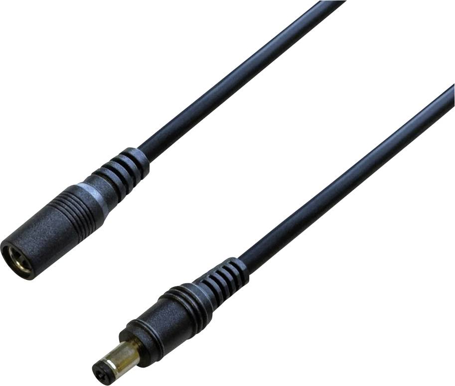 Černý stejnosměrný napájecí kabel s konektory samec a samice.