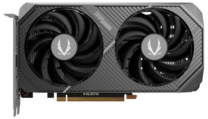 Grafická karta počítače se dvěma ventilátory, označená 'Zotac Gaming', navržená pro zvýšení výkonu videa a her s podporou rozhraní HDMI.