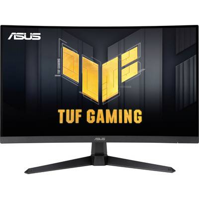 Monitor ASUS TUF Gaming s elegantním bezrámečkovým designem a robustním stojanem, s logem ASUS a textem 'TUF Gaming' na obrazovce.