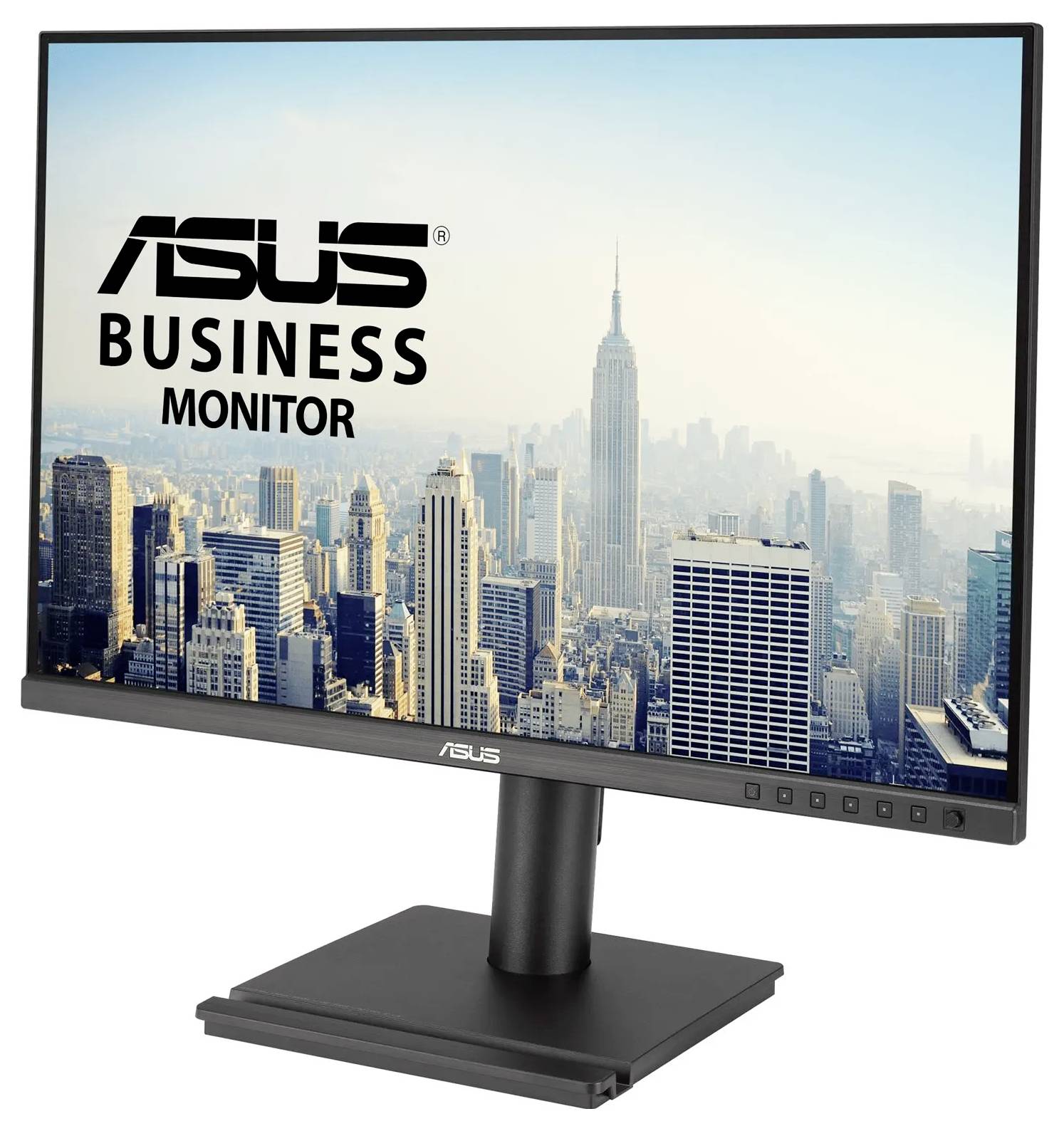Obchodní monitor ASUS zobrazující panorama města s Empire State Building.