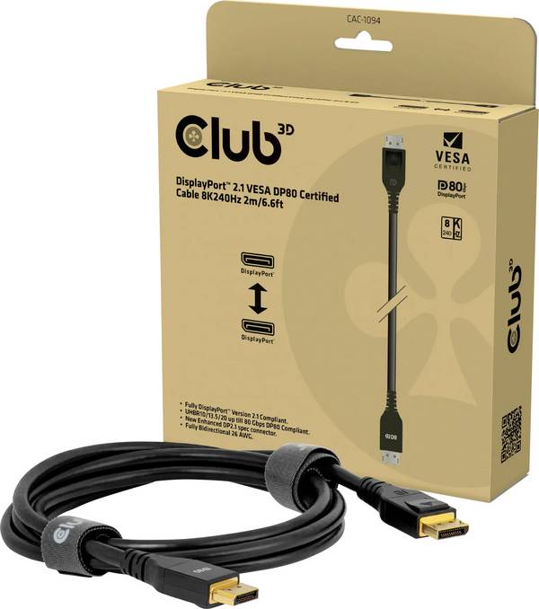 club3D CAC-1094 DisplayPort prodlužovací kabel [1x zástrčka DisplayPort - 1x zástrčka DisplayPort] vícebarevná  2 m