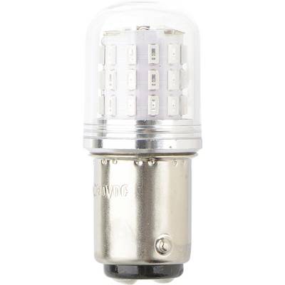 Detailní záběr malé LED žárovky s kovovým základem a několika malými LED diodami uzavřenými v průhledné kupoli.