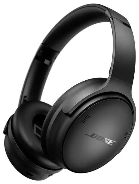Černá over-ear sluchátka s polstrováním, s stříbrným logem na každém sluchátku.