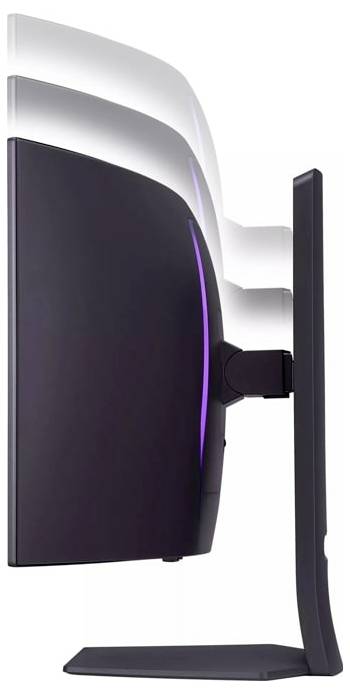 Boční pohled na počítačový monitor s nastavitelným náklonem a výškou, který ukazuje různé pozice a napovídá ergonomické flexibilitě.
