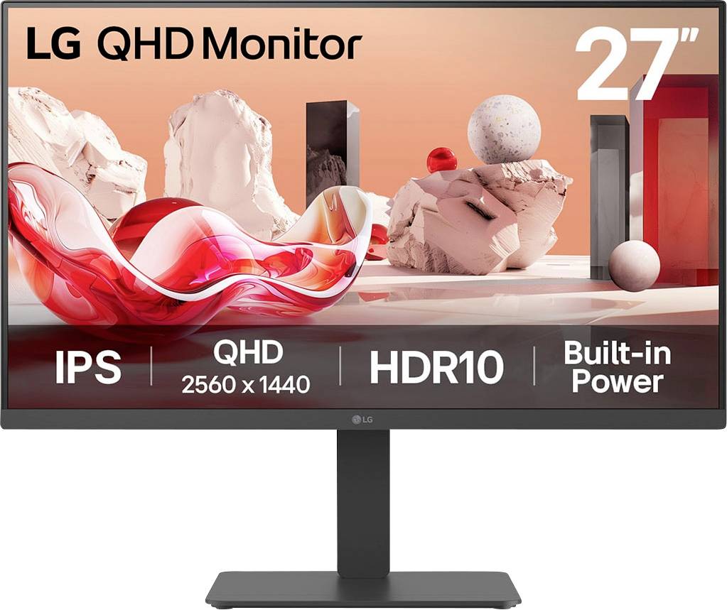 LG 27" QHD Monitor s živými abstraktními vizuály. Vlastnosti: IPS, QHD rozlišení 2560 x 1440, HDR10, vestavěný napájecí zdroj.