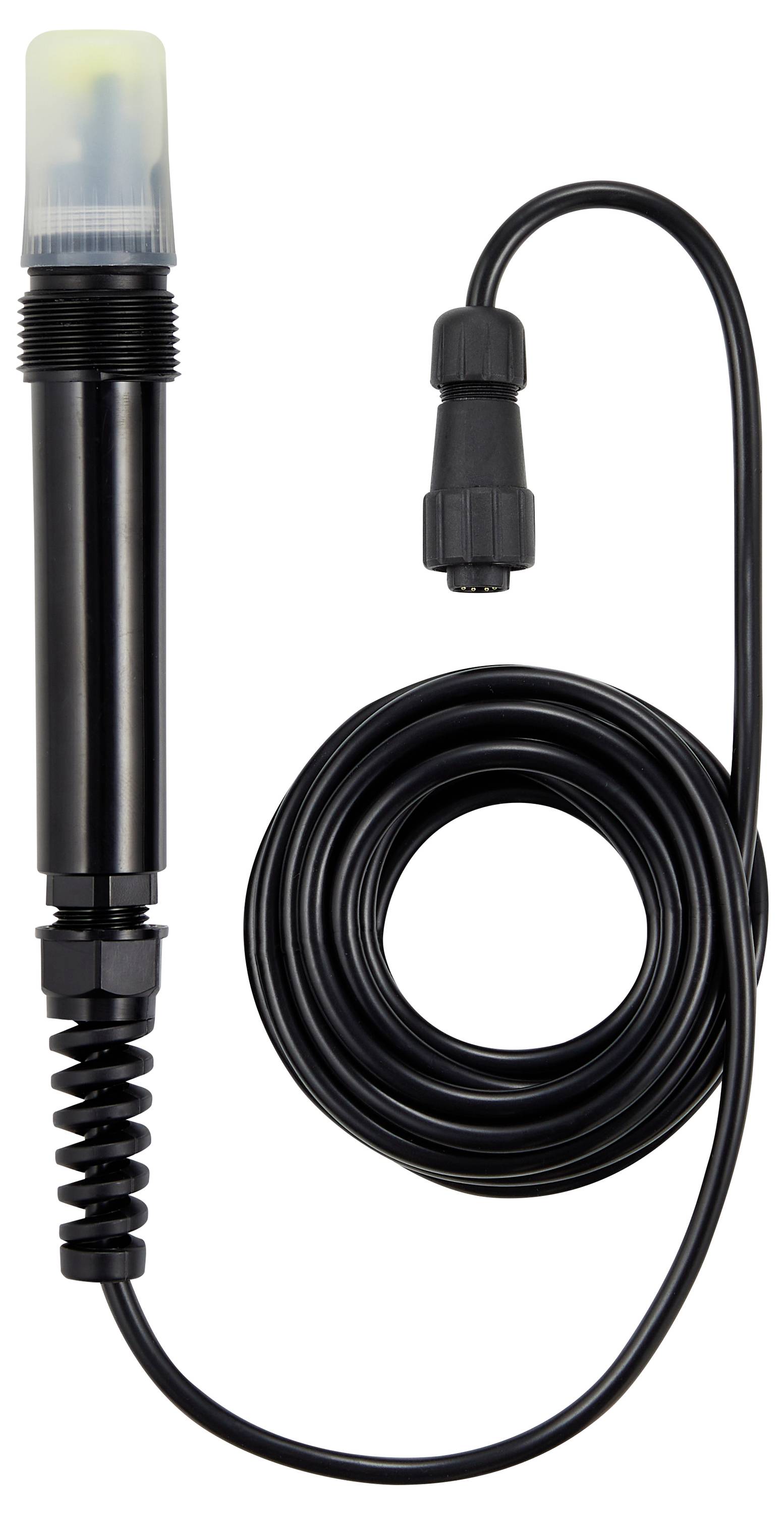 Černý USB mikrofon se spirálovým stojanem a odpojitelným kabelem.