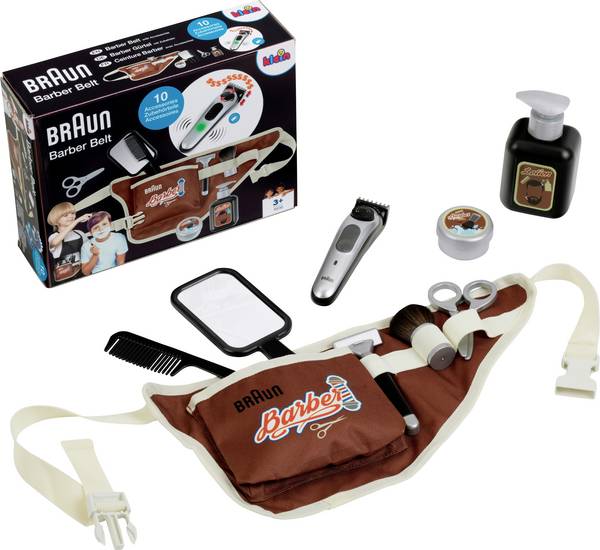 Barbier sada I brašna Theo Klein5838 Braun s mnoha barer shop náčiní I, elektrický holicí strojek na vousy I - hračka pro děti od 3 let