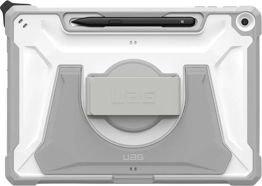 Pouzdro UAG pro tablet s držákem na pero a stojánkem, nabízející odolnou ochranu a funkčnost pro tablety.