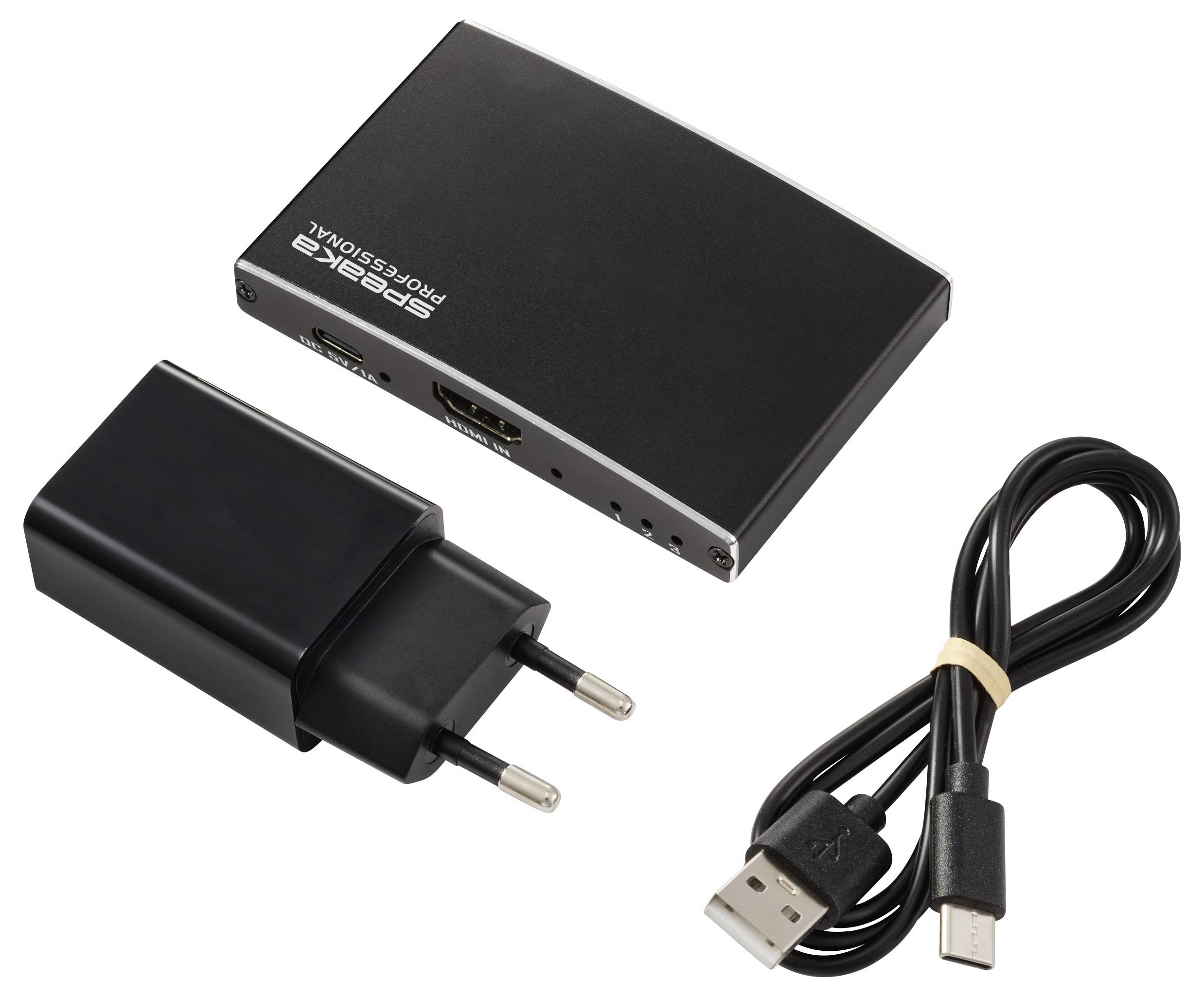Zařízení pro zachycení videa Behringer HDMI na USB 3.0 spolu s kabelem USB a napájecím adaptérem do elektrické sítě pro EU