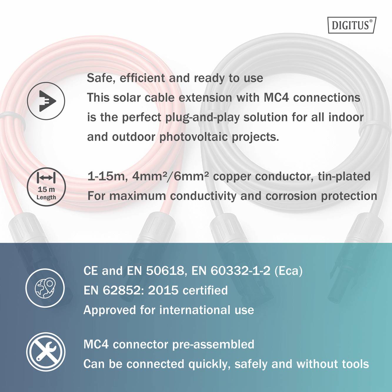Digitus DK-SCEC66-0100 DK-SCEC66-0100 prodlužovací solární kabel 6 mm² Délka kabelu 10 m-6