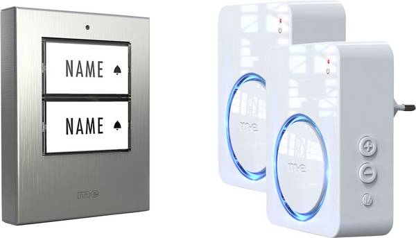 m-e modern-electronics 100151 bezdrátový zvonek kompletní sada osvětlený, akusticky aktivní, se senzorem pohybu, se jmenovkou