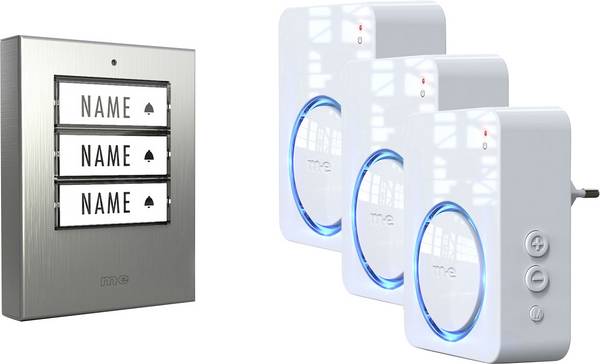 m-e modern-electronics 100171 bezdrátový zvonek kompletní sada osvětlený, akusticky aktivní, se senzorem pohybu, se jmenovkou