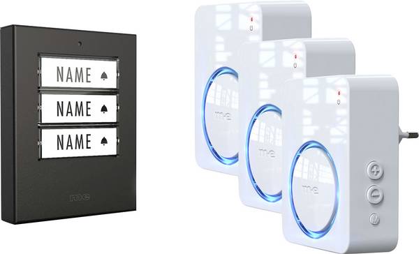 m-e modern-electronics 100172 bezdrátový zvonek kompletní sada osvětlený, akusticky aktivní, se senzorem pohybu, se jmenovkou