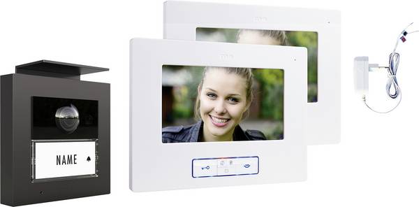 m-e modern-electronics VDV 20116 A bezdrátový domovní video telefon kompletní sada, bílá, černá, 41477